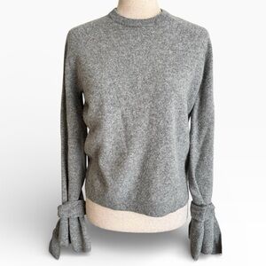 Brown Allan Merino Wool Gray Crew Neck Tie Wrist Sweater